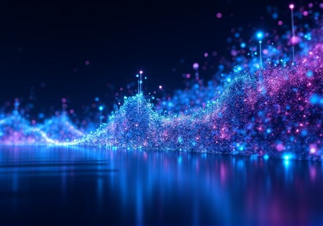 Abstract visualization of predictive data points and forecasting curves